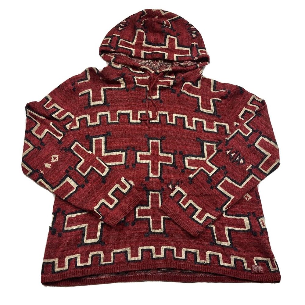Denim & Supply Ralph Lauren Hooded Cotton Southwestern Cross Red Sweater Large - Picture 1 of 8
